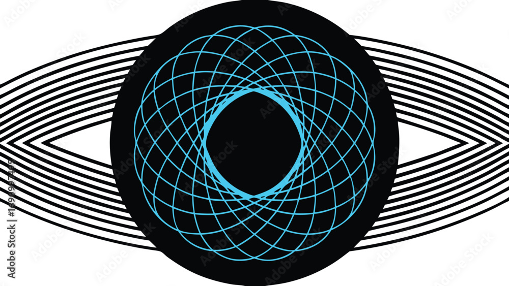 Poster abstract futuristic energy portal with glowing geometric patterns and rippling lines creating a sci-
