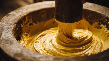 Butter churning process transforming cream into golden yellow butter