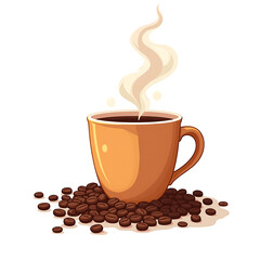 Obraz premium Steaming Coffee Cup with Coffee Beans 