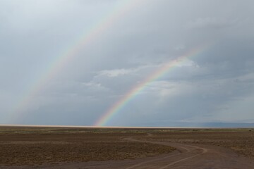Rainbow in Altyn-Emel National Park. Kazakhstan. Asia.