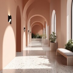 Fototapeta premium A sun-drenched peach hallway