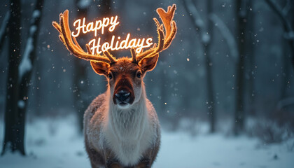 Reindeer with Neon Holiday Greeting
