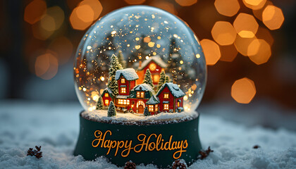 Snow Globe with Miniature Village and Holiday Lights