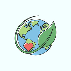 Love Earth Ecology Icon. Planet with Leaf and Heart for Environmental Conservation.