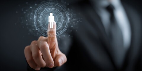 Businessman selecting a person, futuristic interface