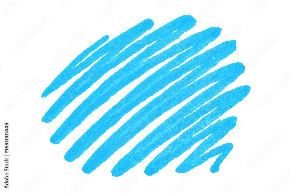 Poster cyan artistic marker creating textured circular scribble, isolated on transparent backdrop, perfect 