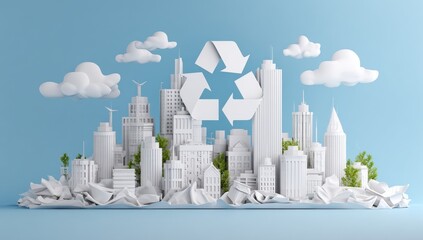 Cityscape, recycling symbol, pastel