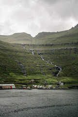 Faroe Islands landscape with river and mountains