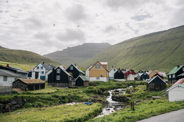 Traditional Colorful Houses in a Village on the Faroe Islands