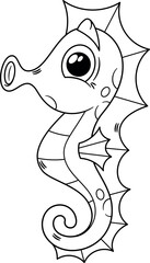 Seahorse marine character black-and-white vector illustration