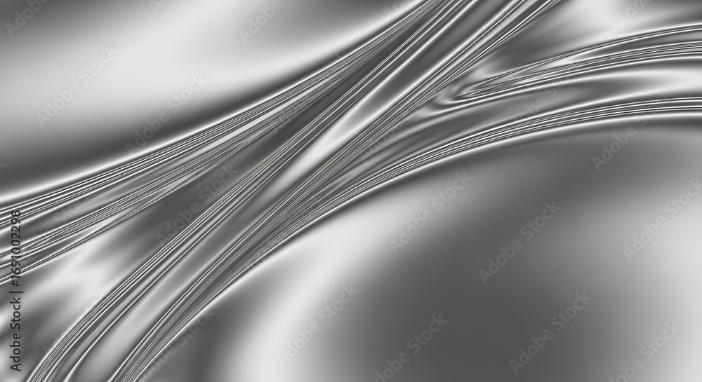Poster abstract silver metallic background with flowing lines and smooth gradients.