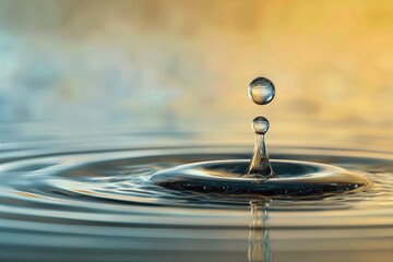 Macro close up water droplet creating waves ripples on serene liquid surface perfect for nature wellness mindfulness design

