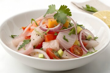 fresh ceviche mixto salad with shrimps