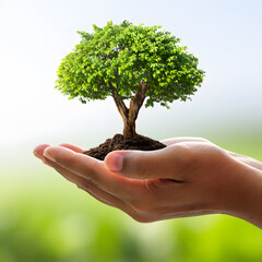 Nurturing Growth A Hand Holding a Tree Sapling with Soil Symbolizing Environmental Stewardship and Sustainable Living for a Greener and Healthier Planet