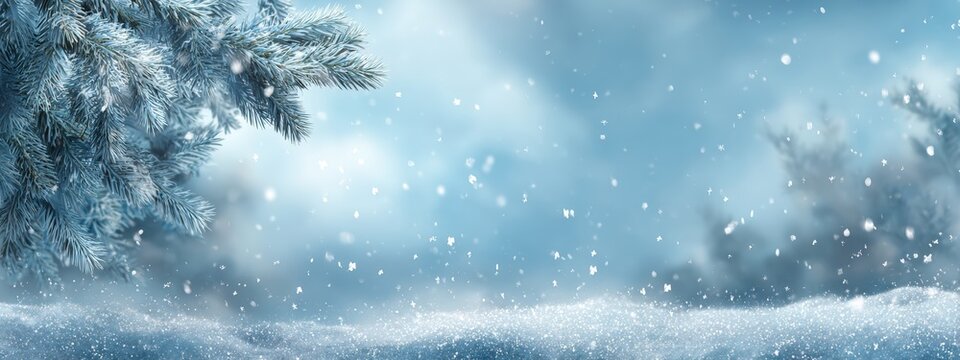 Winter wonderland scene with snow falling
