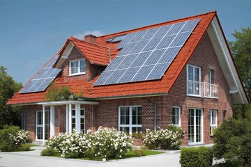 Contemporary home featuring rooftop solar panel installation sustainable living green technology energy efficient residential architecture
