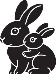 silhouette vector icon design rabbits mom & child live together 