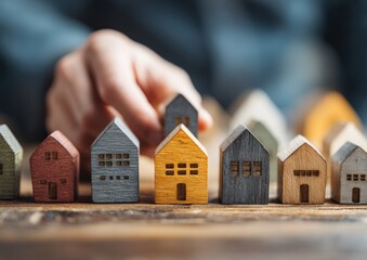 Miniature houses, hand selecting one