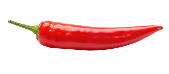 A single ripe red chili pepper on a transparent background PNG cutout isolated for easy integration into your designs