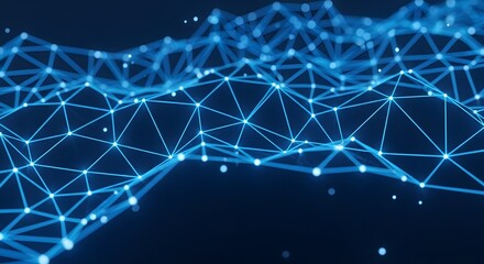 Abstract network of interconnected nodes and lines on a dark blue background.