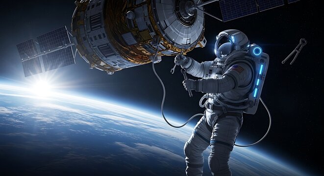 Astronaut Working on Space Station.