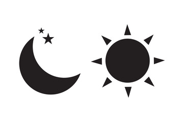 Sun and moon icon set. Day and night or dark and light mode icons. Brightness symbol.