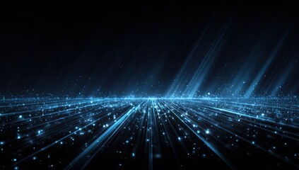 Abstract digital landscape with glowing light rays