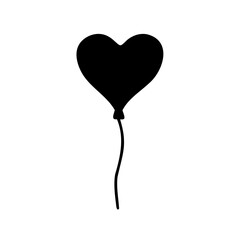 Black and White Illustration of a Heart Balloon with a Wavy String