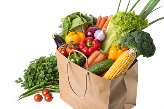 Fresh Produce Feast A Colorful Array of Vegetables and Fruits in a Shopping Bag, Symbolizing Healthy Eating and Balanced Nutrition