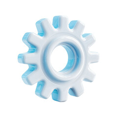 Light-blue, 3D rendered gear icon
