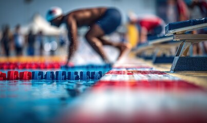 Swimmer at the starting blocks