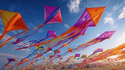 Colorful kites soar in vibrant sky (2)