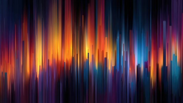 Abstract cityscape with vibrant vertical streaks