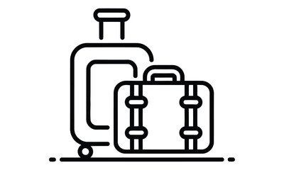 Obraz premium Minimalist line art illustration of two suitcases with luggage text in gold on white background