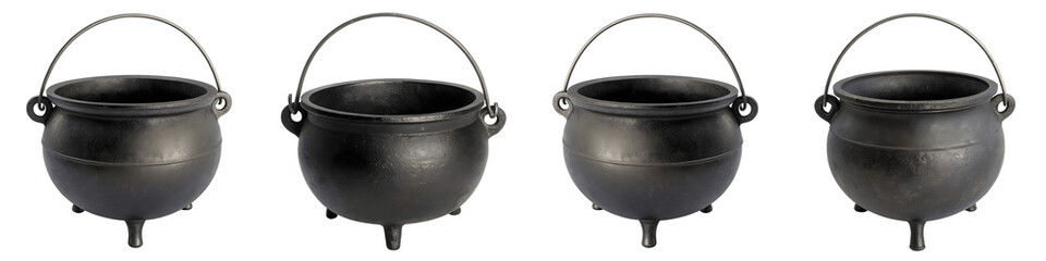 Set For black witch cauldrons isolated on transparent background