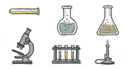 Fototapeta premium Illustration of science lab equipment including microscope and beakers