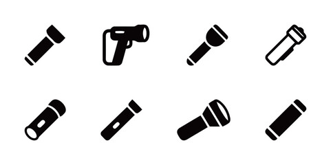 Flashlight icons set. A collection of different flashlight and torch symbols, perfect for safety, emergency, and adventure-themed projects.