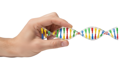 Dna model in hand genetics research molecular biology science genome helix genetic code laboratory study on transparent background