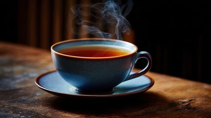 Fototapeta premium ultra puality image Premium Quality Image of a Cup of Tea Sits on a Saucer with a Cup of Tea on it.