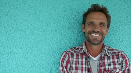 Smiling middle-aged man in casual wear, radiating warmth and approachability