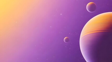 Pixelated Cosmic Scene with Purple Gradient Background and Three Spherical Planets