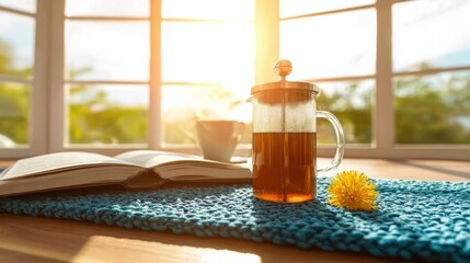 Coffee still life with natural light and elements, perfect for home blogs or relaxation themes