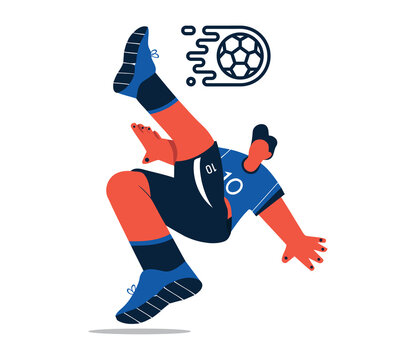 Soccer Player Doing Bicycle Kick &ndash; Vector Sports Illustration in Flat Design