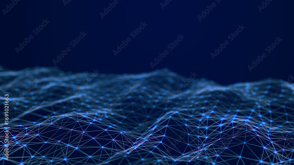 Poster technological design of network connection. abstract background with intertwined dots and lines. 3d 