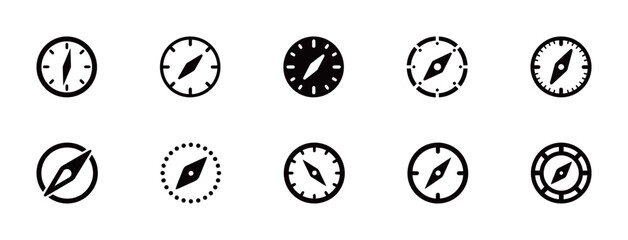 Set of a Compass Vector Icon Illustration, Symbol of Navigation, Direction, and Adventure in Flat Style