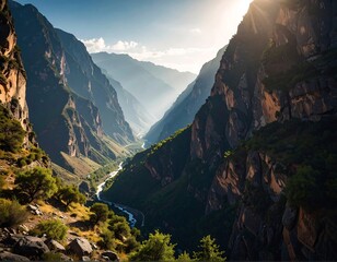 Mountain valley vista at golden hour