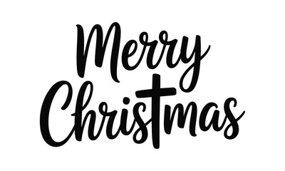 Obraz premium Merry Christmas Typography with Cross Design, Religious Holiday Greeting with Christian Faith Symbol, Elegant Script Christmas Text, Festive Seasonal Decoration for Christian Holiday Cards, Winter Gre