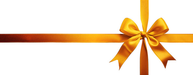 Złota wstążka z kokardą na białym tle