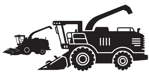Forage harvester agricultural machine silhouette icon vector illustration