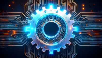 futuristic glowing gear digital technology concept